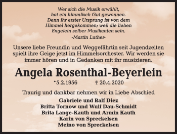 Traueranzeige von Angela Rosenthal-Beyerlein von Kieler Nachrichten