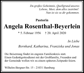 Traueranzeige von Angela Rosenthal-Beyerlein von Kieler Nachrichten