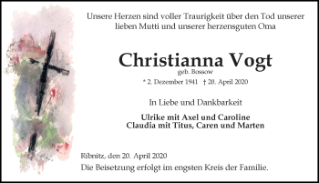 Traueranzeige von Christianna Vogt von Ostsee-Zeitung GmbH