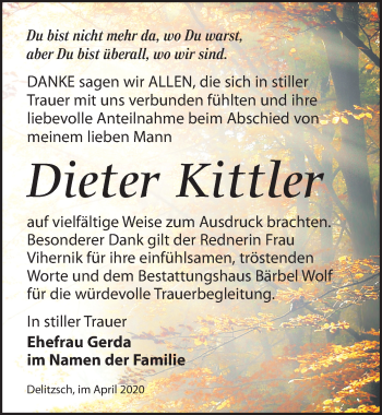 Traueranzeige von Dieter Kittler von Leipziger Volkszeitung