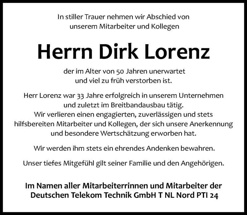  Traueranzeige für Dirk Lorenz vom 04.04.2020 aus Göttinger Tageblatt