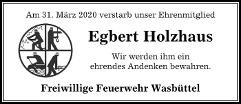 Traueranzeige von Egbert Holzhaus von Aller Zeitung