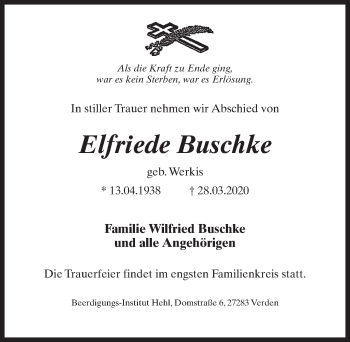 Traueranzeige von Elfriede Buschke von Märkischen Allgemeine Zeitung