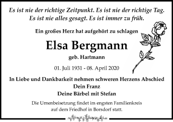 Traueranzeige von Elsa Bergmann von Leipziger Volkszeitung