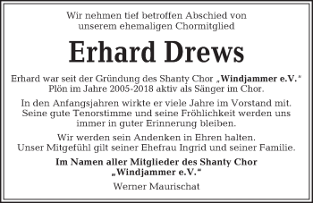 Traueranzeige von Erhard Drews von Kieler Nachrichten