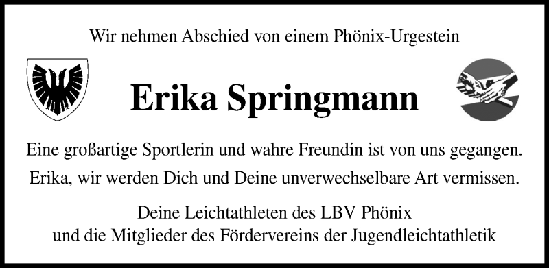  Traueranzeige für Erika Springmann vom 05.04.2020 aus Lübecker Nachrichten