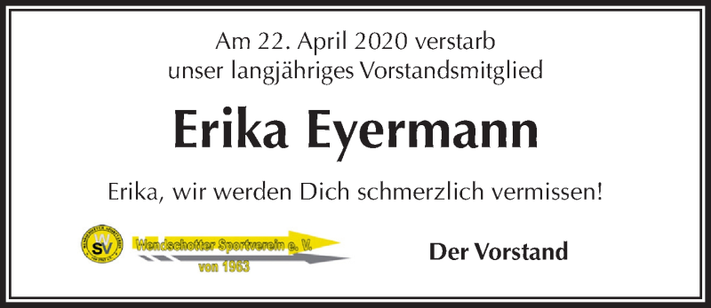 Traueranzeigen Von Erika Eyermann Eyermann | Trauer-anzeigen.de