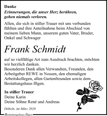 Traueranzeige von Frank Schmidt von Leipziger Volkszeitung