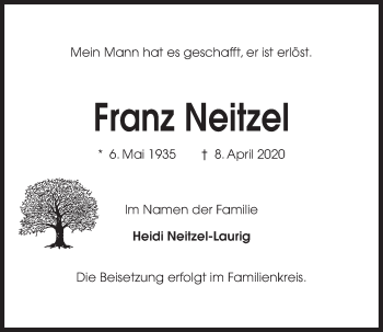 Traueranzeige von Franz Neitzel von Kieler Nachrichten