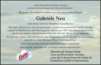 Traueranzeige von Gabriele Neu von Ostsee-Zeitung GmbH