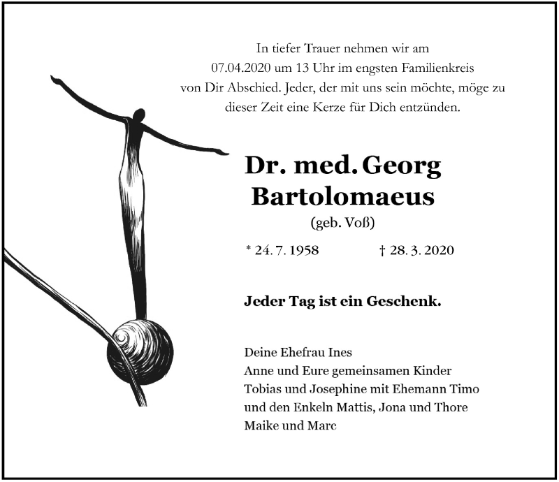  Traueranzeige für Georg Bartolomaeus vom 04.04.2020 aus Ostsee-Zeitung GmbH