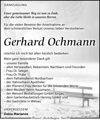 Traueranzeige von Gerhard Ochmann von Torgauer Zeitung