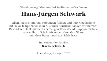 Traueranzeige von Hans Jürgen Schwark von Märkischen Allgemeine Zeitung