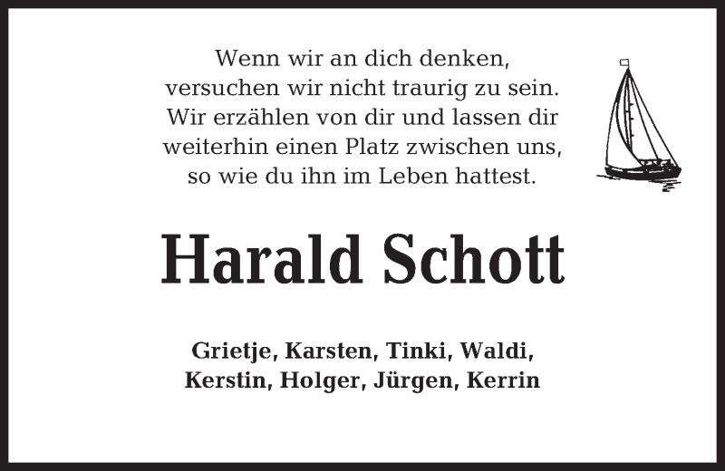  Traueranzeige für Harald Schott vom 04.04.2020 aus Kieler Nachrichten
