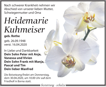 Traueranzeige von Heidemarie Kuhmeiser von Leipziger Volkszeitung