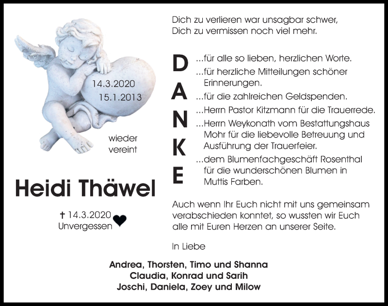  Traueranzeige für Heidi Thäwel vom 11.04.2020 aus Aller Zeitung