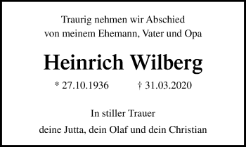 Traueranzeige von Heinrich Wilberg von Ostsee-Zeitung GmbH