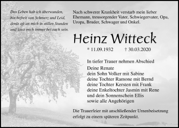 Traueranzeige von Heinz Witteck von Ostsee-Zeitung GmbH