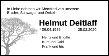 Traueranzeige von Helmut Deitlaff von Lübecker Nachrichten