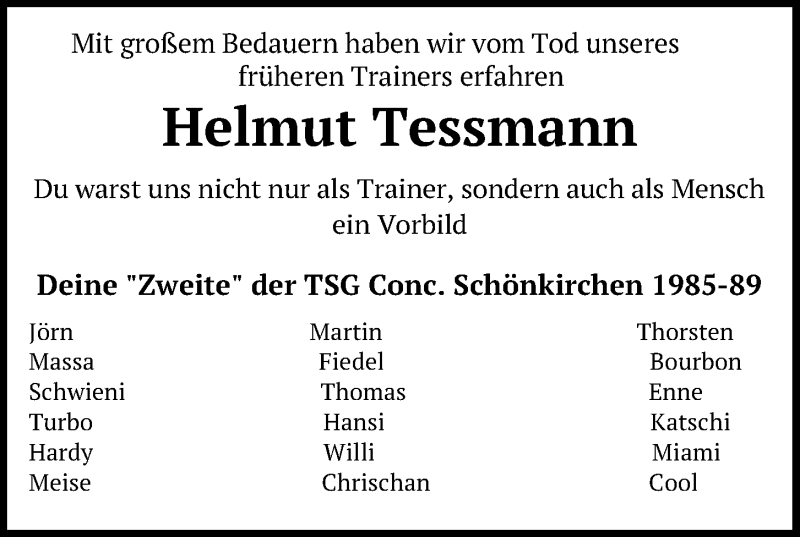  Traueranzeige für Helmut Tessmann vom 25.04.2020 aus Kieler Nachrichten