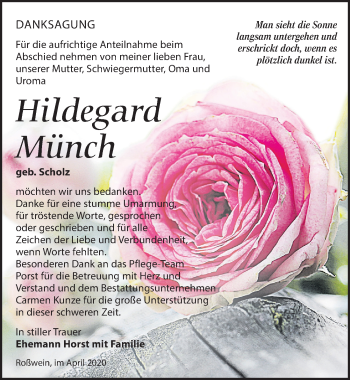 Traueranzeige von Hildegard Münch von Leipziger Volkszeitung