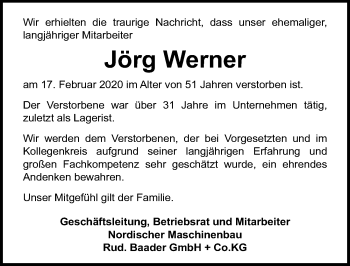 Traueranzeige von Jörg Werner von Lübecker Nachrichten