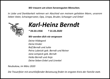 Traueranzeige von Karl-Heinz Berndt von Ostsee-Zeitung GmbH