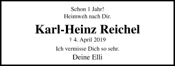 Traueranzeige von Karl-Heinz Reichel von Lübecker Nachrichten