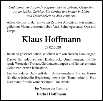 Traueranzeige von Klaus Hoffmann von Ostsee-Zeitung GmbH