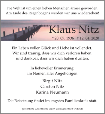 Traueranzeige von Klaus Nitz von Märkischen Allgemeine Zeitung