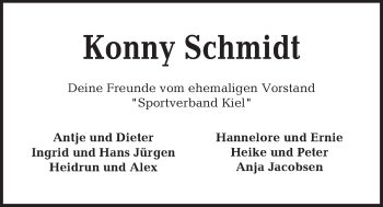 Traueranzeige von Konny Schmidt von Kieler Nachrichten
