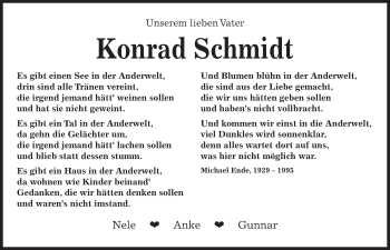 Traueranzeige von Konrad Schmidt von Kieler Nachrichten