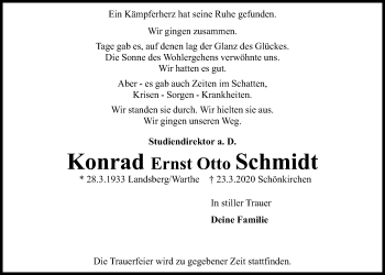 Traueranzeige von Konrad Ernst Otto Schmidt von Kieler Nachrichten