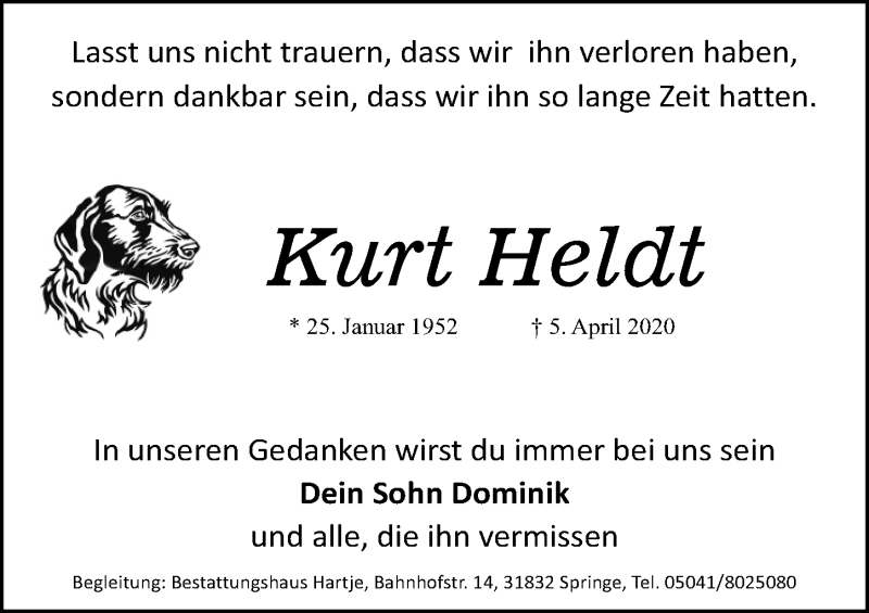  Traueranzeige für Kurt Heldt vom 11.04.2020 aus Hannoversche Allgemeine Zeitung/Neue Presse
