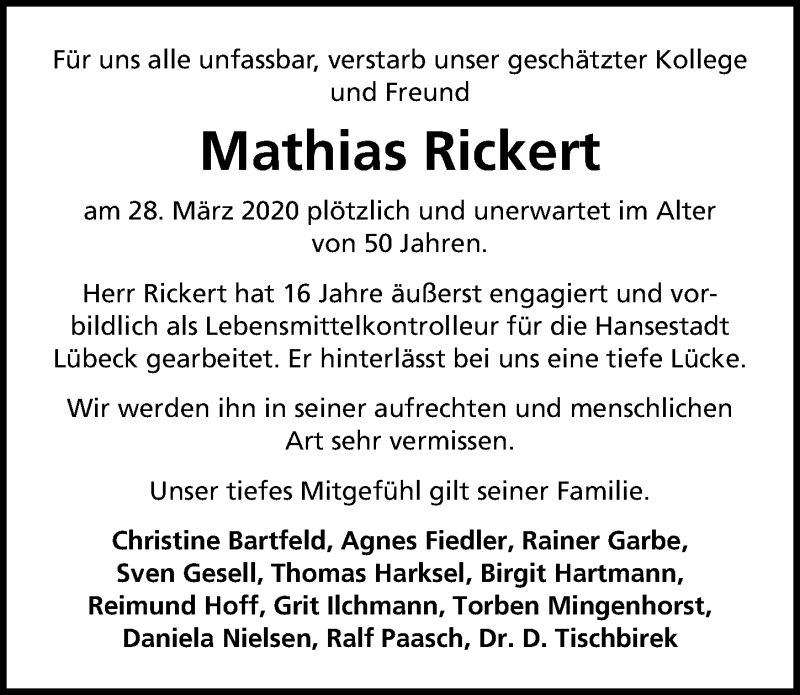  Traueranzeige für Mathias Rickert vom 05.04.2020 aus Lübecker Nachrichten