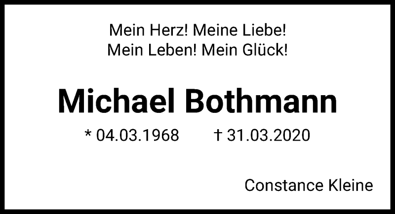  Traueranzeige für Michael Bothmann vom 04.04.2020 aus Göttinger Tageblatt