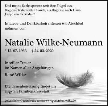Traueranzeige von Natalie Wilke-Neumann von Märkischen Allgemeine Zeitung