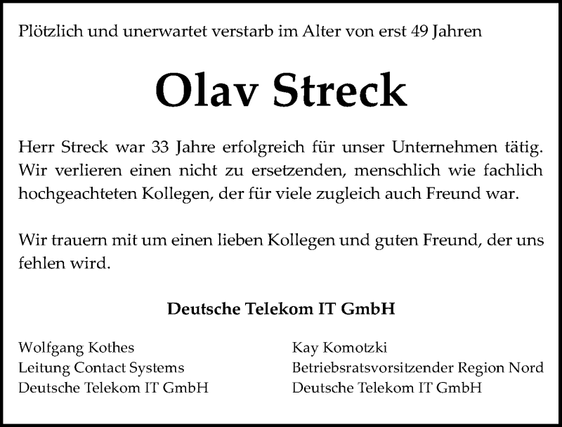  Traueranzeige für Olav Streck vom 09.04.2020 aus Hannoversche Allgemeine Zeitung/Neue Presse