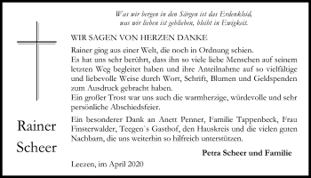 Traueranzeige von Rainer Scheer von Kieler Nachrichten