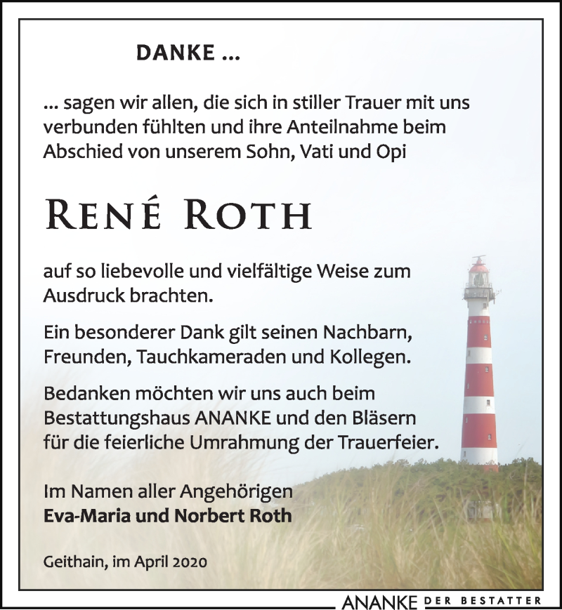  Traueranzeige für Rene Roth vom 04.04.2020 aus Leipziger Volkszeitung