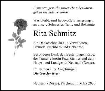 Traueranzeige von Rita Schmitz