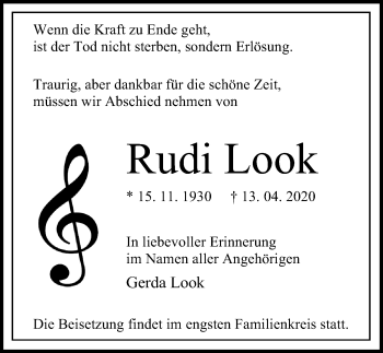 Traueranzeige von Rudi Look von Märkischen Allgemeine Zeitung