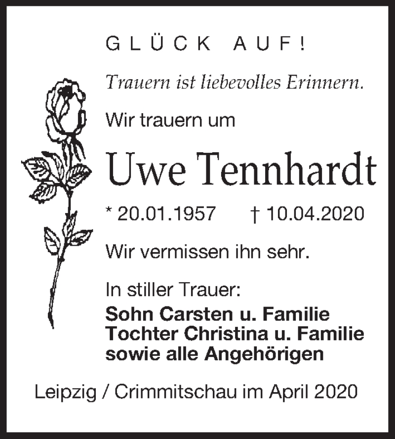  Traueranzeige für Uwe Tennhardt vom 17.04.2020 aus Leipziger Volkszeitung