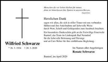 Traueranzeige von Wilfried Schwarze von Hannoversche Allgemeine Zeitung/Neue Presse