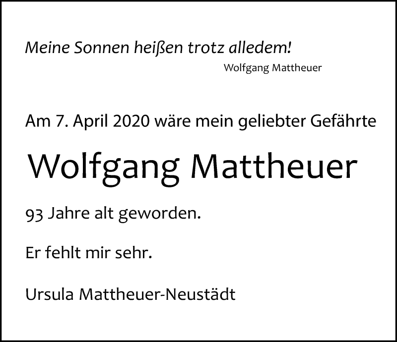  Traueranzeige für Wolfgang Mattheuer vom 07.04.2020 aus Leipziger Volkszeitung