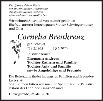 Traueranzeige von Cornelia Breitkreuz von Märkischen Allgemeine Zeitung
