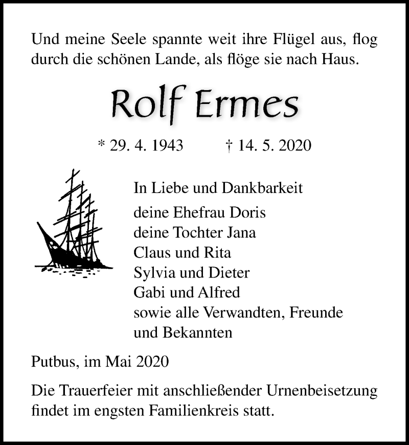  Traueranzeige für Rolf Ermes  vom 16.05.2020 aus 