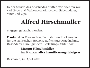 Traueranzeige von Alfred Hirschmüller von Märkischen Allgemeine Zeitung