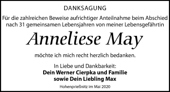 Traueranzeige von Anneliese May von Leipziger Volkszeitung