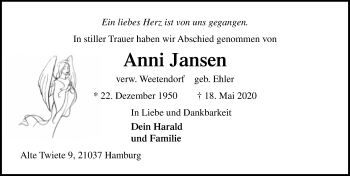 Traueranzeige von Anni Jansen von Lübecker Nachrichten